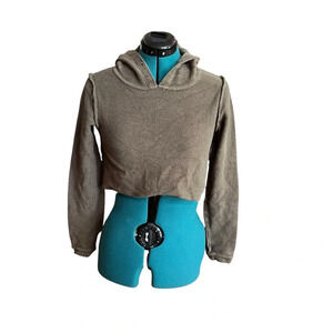 Danielle Guizio Green Inside Out Style Cropped Long Sleeve Hoodie